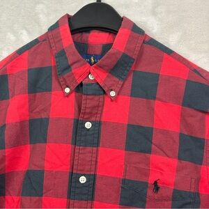 Ralph Lauren Mens Large Classic Fit Red Black Buffalo Plaid LS Button Down Shirt